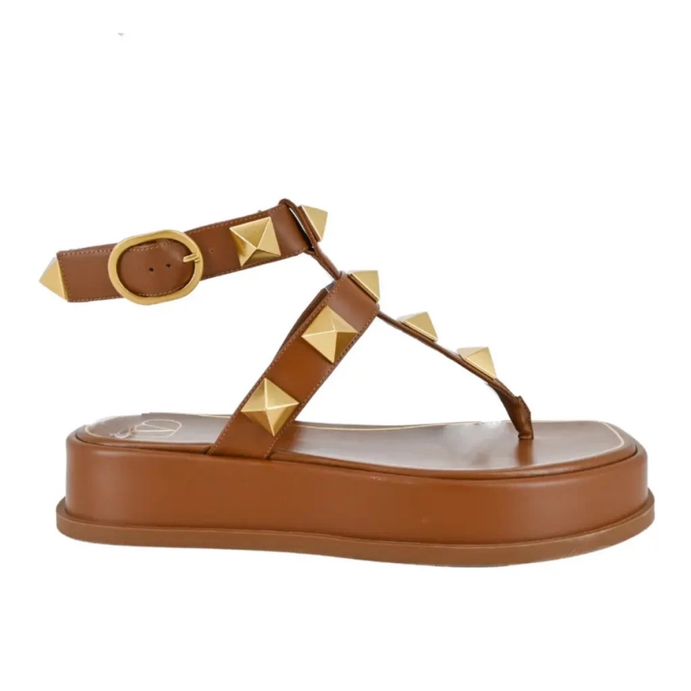 Valentino Brown Sandals with Gold Studs - Picture 3 of 6